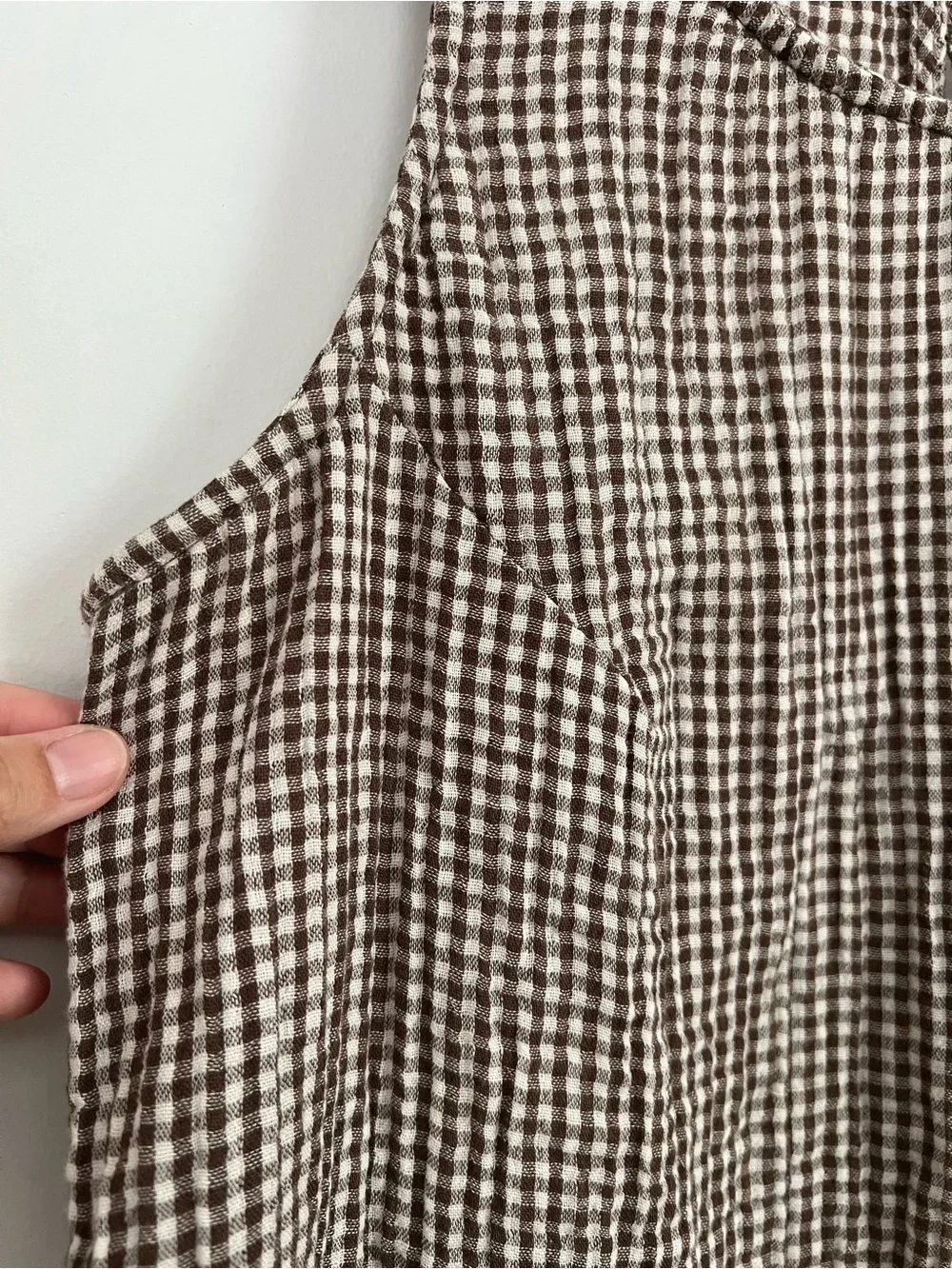 GAP Brown White Gingham Cotton Gauze Racer Shell Tank Top Sleeveless Womens M
